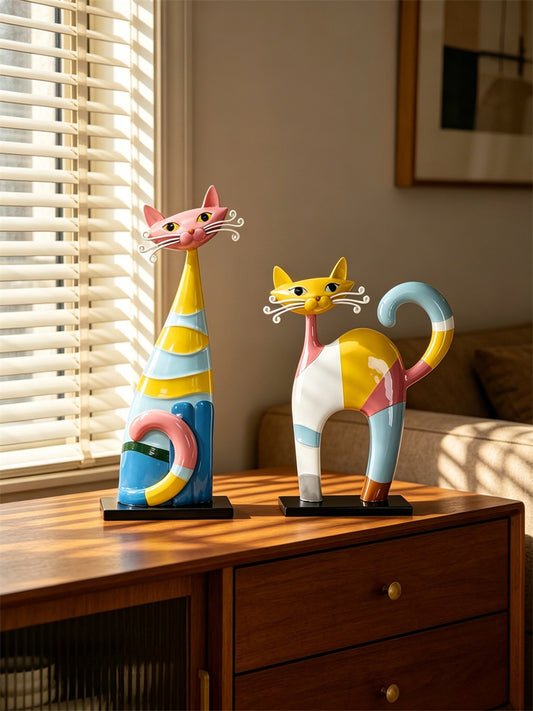 Abstract Geometric Art Color Cat Sculpture,Home&Office Decorative Desktop Ornaments