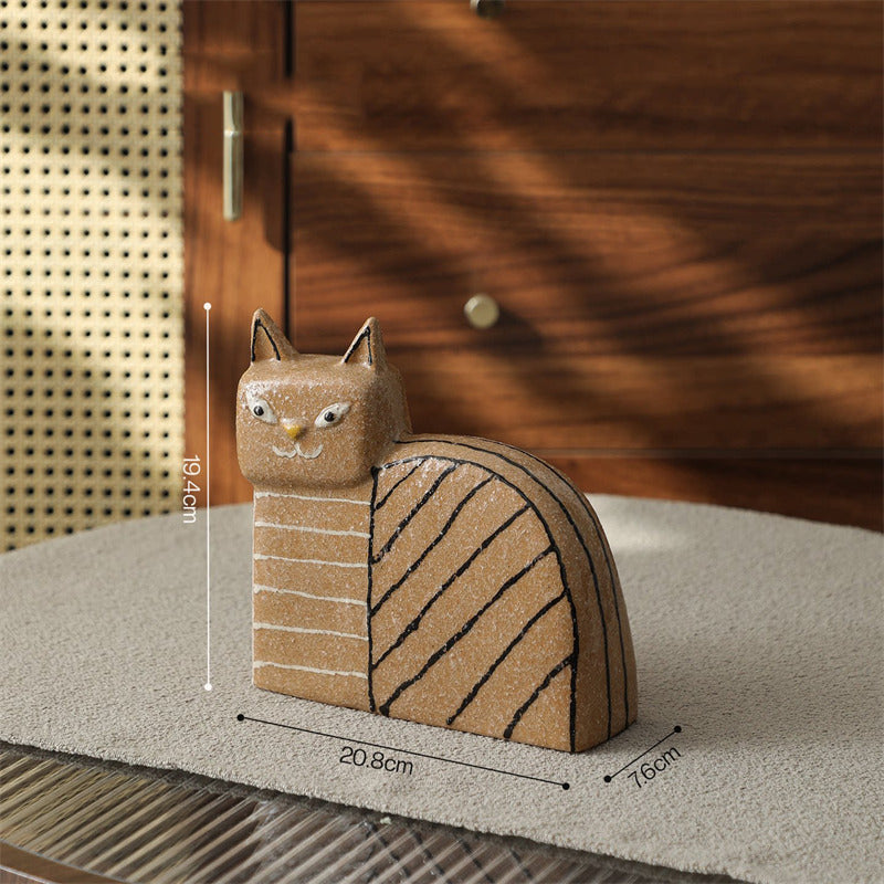 Abstract Hand-Painted Ceramic Cat Figurines - Modern Cat Statues for Home & Office Decor