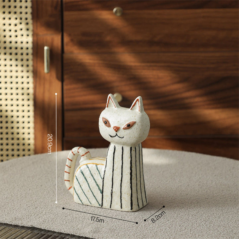 Abstract Hand-Painted Ceramic Cat Figurines - Modern Cat Statues for Home & Office Decor