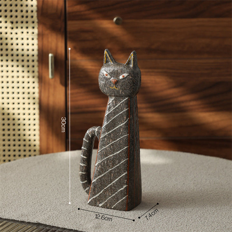 Abstract Hand-Painted Ceramic Cat Figurines - Modern Cat Statues for Home & Office Decor