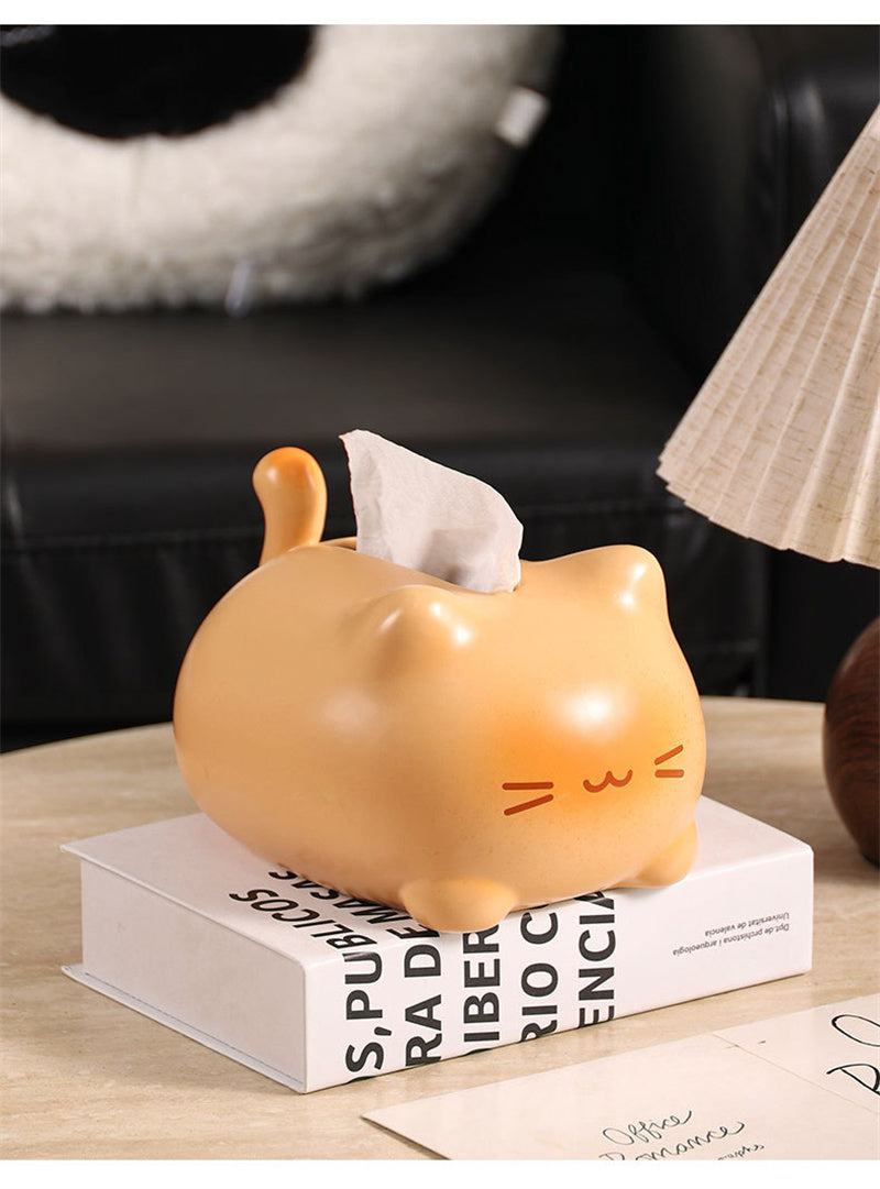 Abstract Happy Cat Ceramic Tissue Box – Cute Animal Home Decor