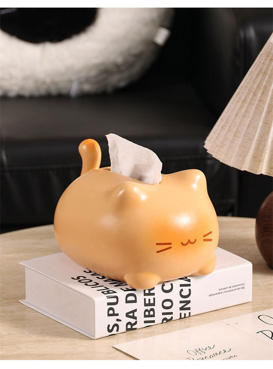 Abstract Happy Cat Ceramic Tissue Box – Cute Animal Home Decor