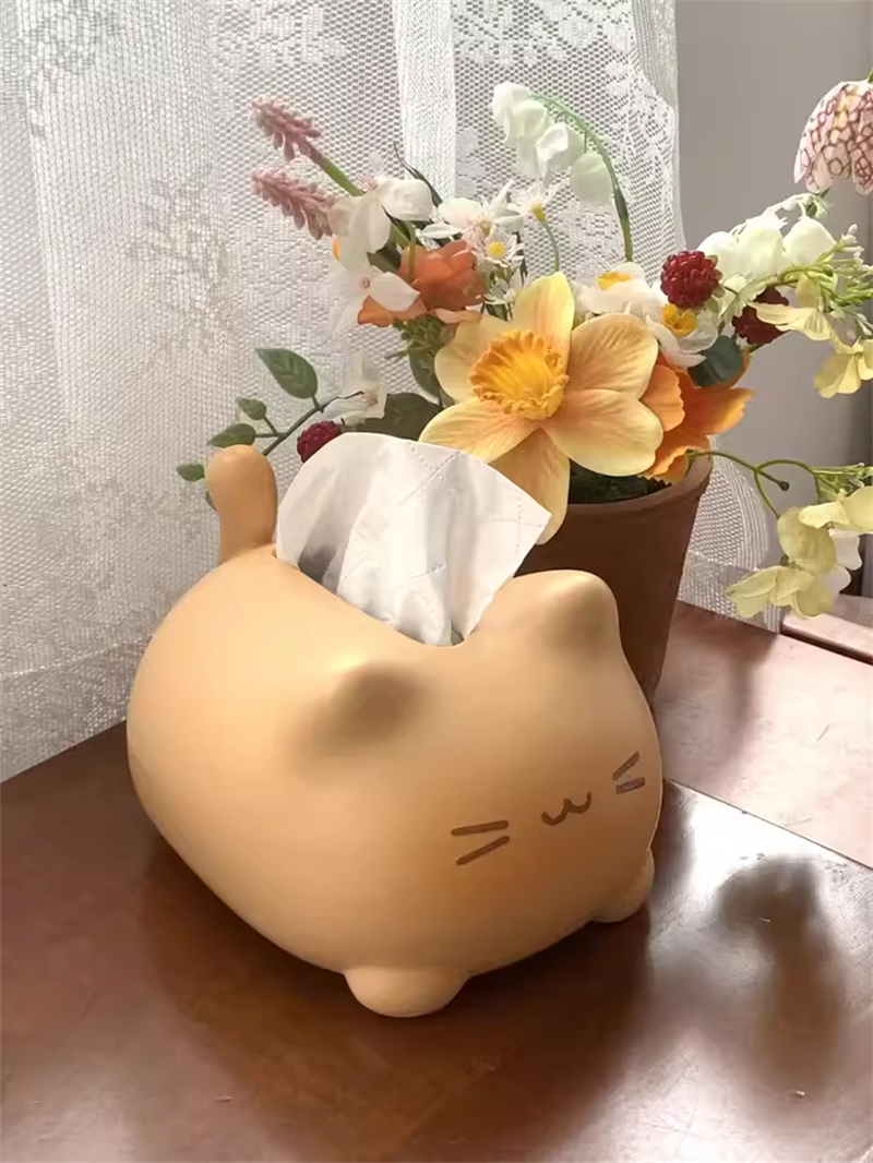 Abstract Happy Cat Ceramic Tissue Box – Cute Animal Home Decor
