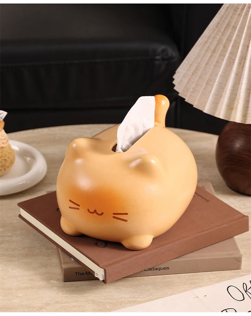 Abstract Happy Cat Ceramic Tissue Box – Cute Animal Home Decor