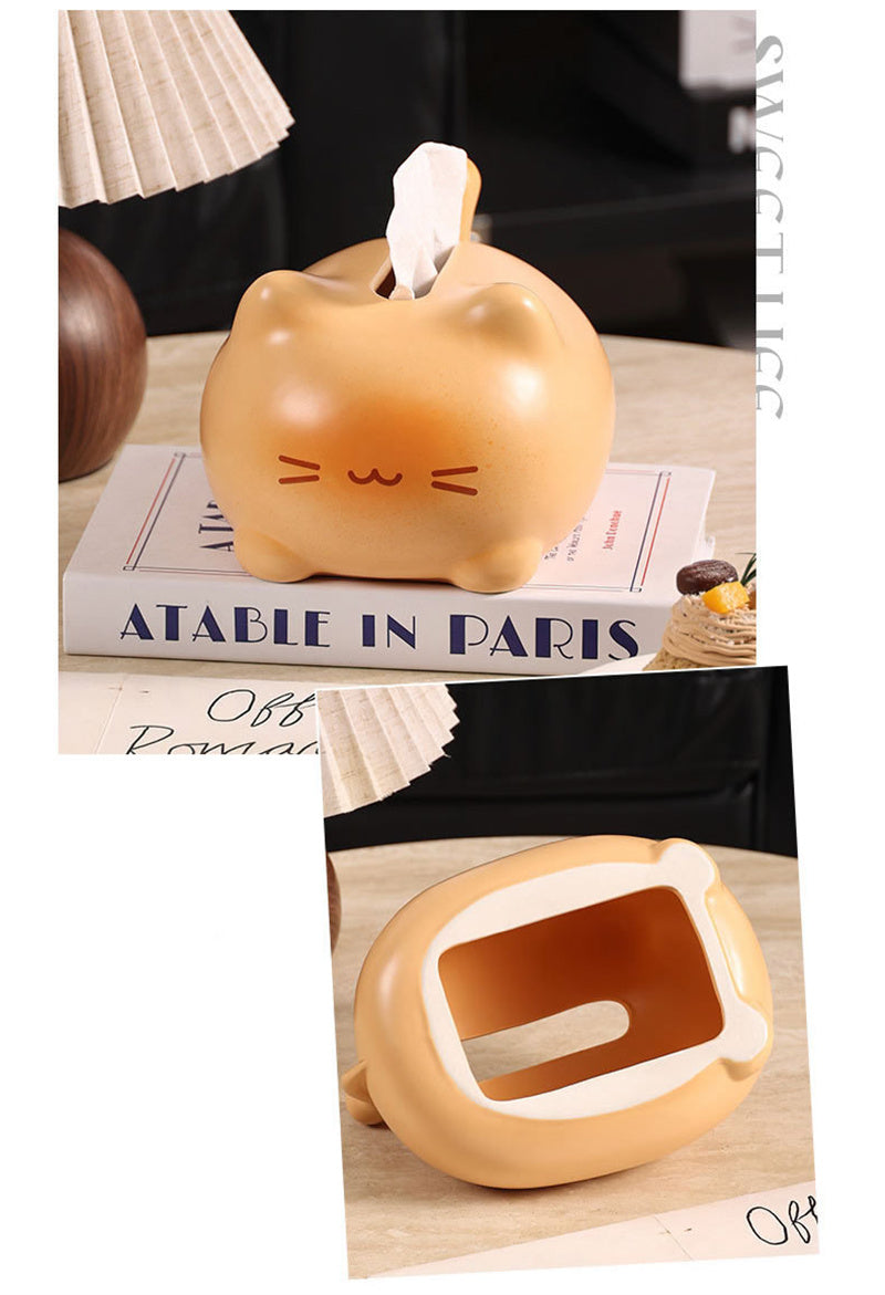 Abstract Happy Cat Ceramic Tissue Box – Cute Animal Home Decor