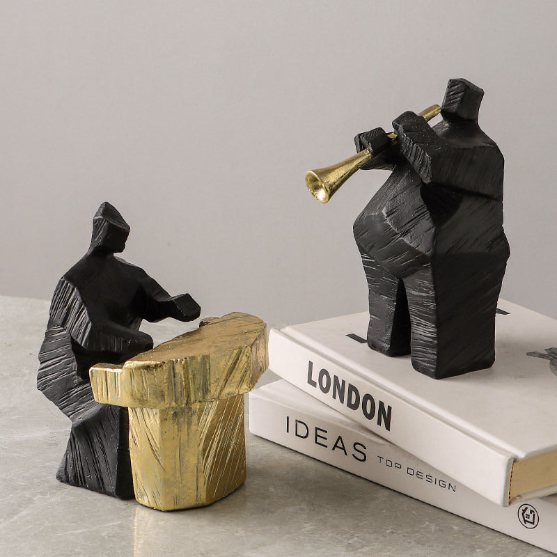 Abstract Jazz Musician Resin Sculpture,Black & Gold Music Player Figurines, Tabletop Decor for Living Room, Gift for Music Lovers