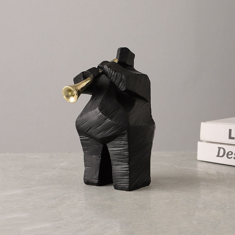 Abstract Jazz Musician Resin Sculpture,Black & Gold Music Player Figurines, Tabletop Decor for Living Room, Gift for Music Lovers