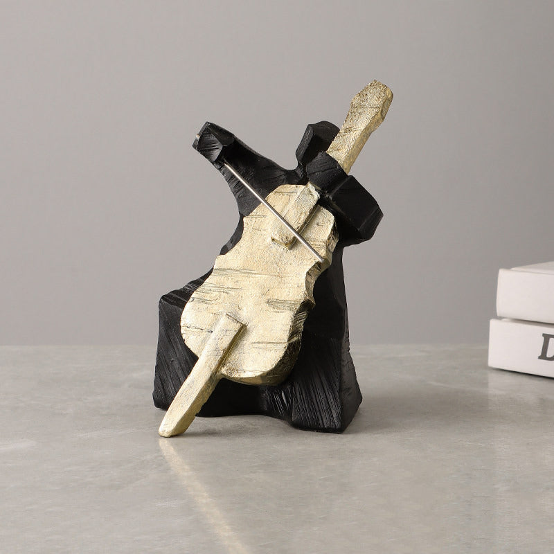 Abstract Jazz Musician Resin Sculpture,Black & Gold Music Player Figurines, Tabletop Decor for Living Room, Gift for Music Lovers