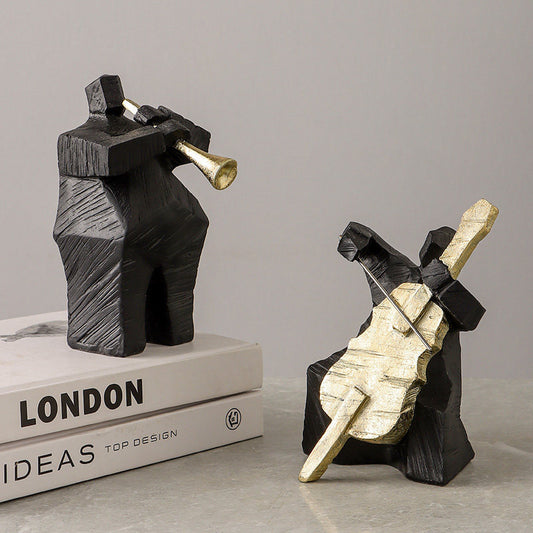 Abstract Jazz Musician Resin Sculpture,Black & Gold Music Player Figurines, Tabletop Decor for Living Room, Gift for Music Lovers