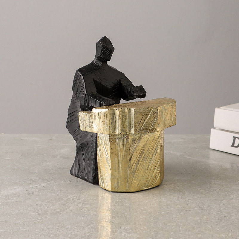 Abstract Jazz Musician Resin Sculpture,Black & Gold Music Player Figurines, Tabletop Decor for Living Room, Gift for Music Lovers