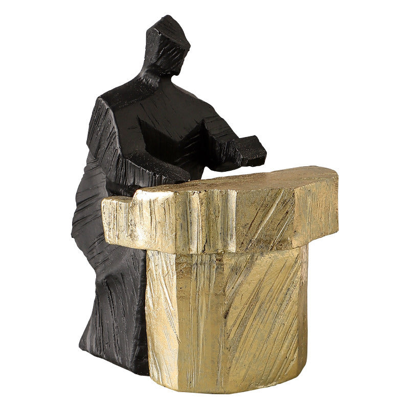 Abstract Jazz Musician Resin Sculpture,Black & Gold Music Player Figurines, Tabletop Decor for Living Room, Gift for Music Lovers