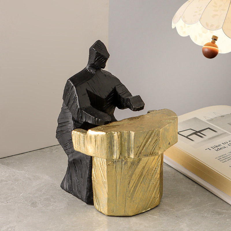 Abstract Jazz Musician Resin Sculpture,Black & Gold Music Player Figurines, Tabletop Decor for Living Room, Gift for Music Lovers