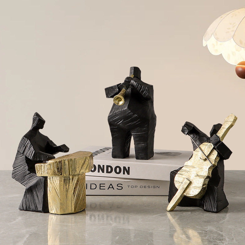 Abstract Jazz Musician Resin Sculpture,Black & Gold Music Player Figurines, Tabletop Decor for Living Room, Gift for Music Lovers