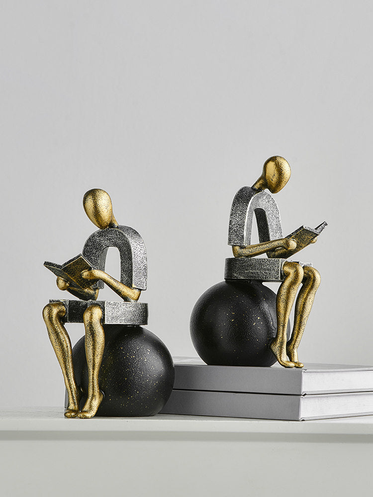 Abstract Reader Figure Bookends – Modern Minimalist Resin Decorative Sculpture Set – Intellectual Home Office Shelf Decor & Book Organizer