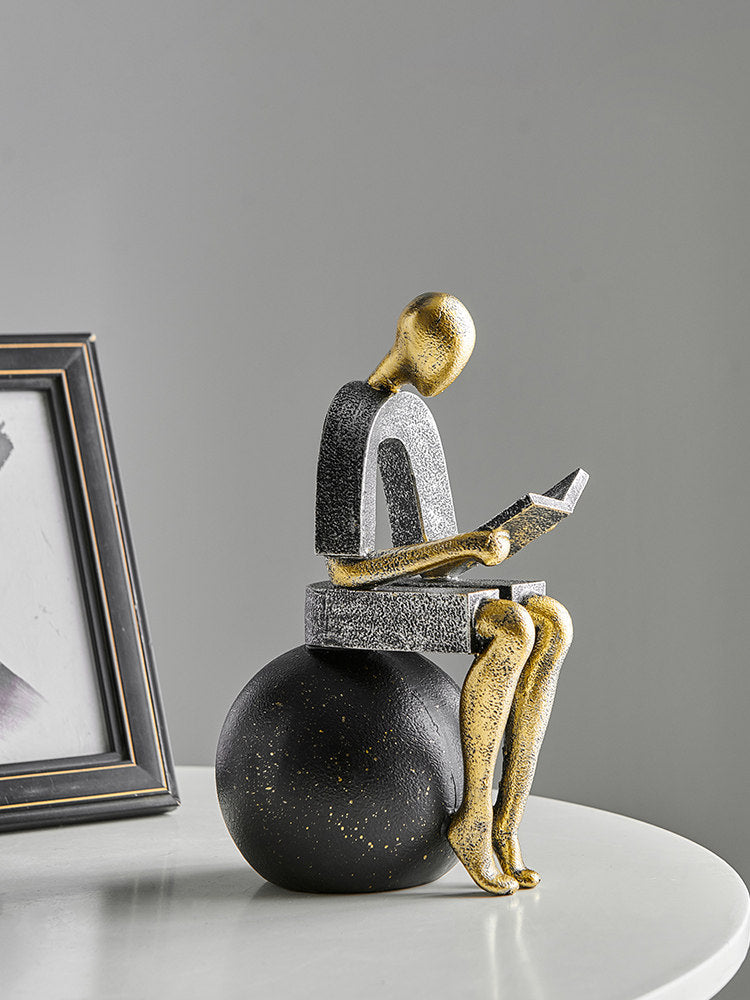 Abstract Reader Figure Bookends – Modern Minimalist Resin Decorative Sculpture Set – Intellectual Home Office Shelf Decor & Book Organizer