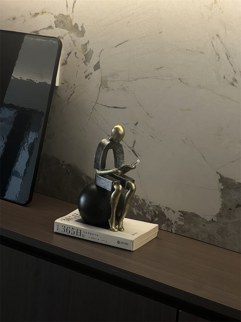 Abstract Reader Figure Bookends – Modern Minimalist Resin Decorative Sculpture Set – Intellectual Home Office Shelf Decor & Book Organizer