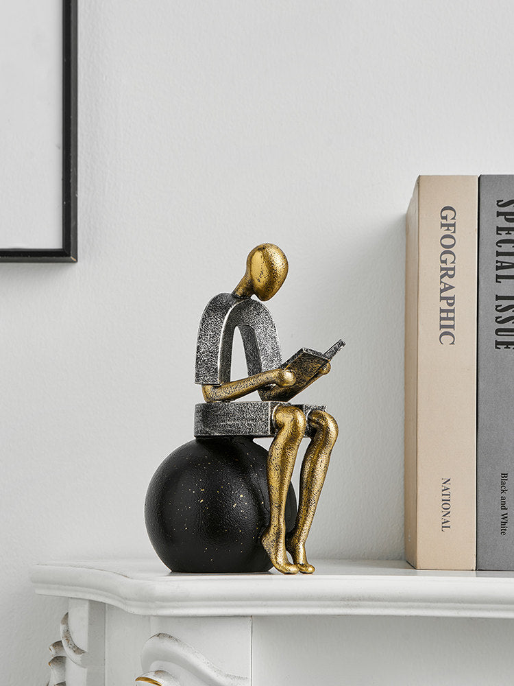 Abstract Reader Figure Bookends – Modern Minimalist Resin Decorative Sculpture Set – Intellectual Home Office Shelf Decor & Book Organizer