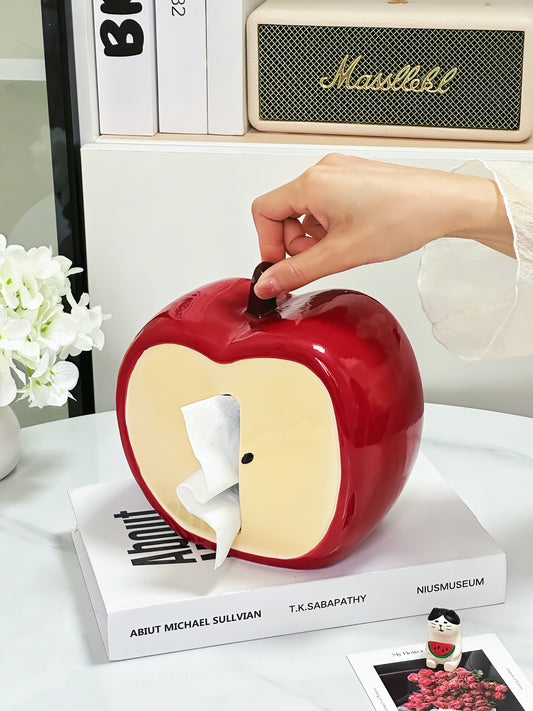 Adorable Apple-Shaped Ceramic Tissue Box - Fun & Whimsical Home Decor