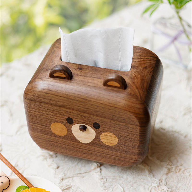 Adorable Bear Wooden Tissue Box - Black Walnut Design Home Decor