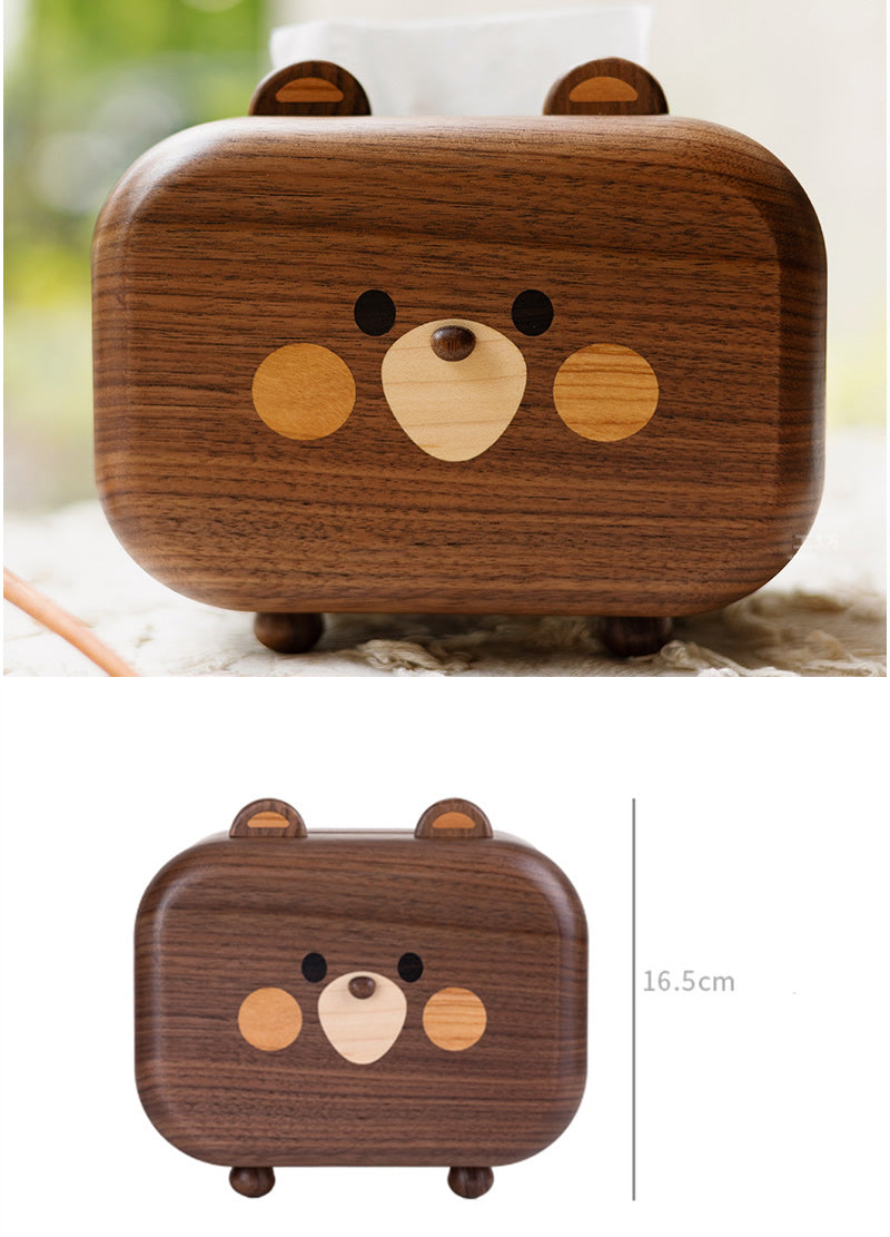 Adorable Bear Wooden Tissue Box - Black Walnut Design Home Decor