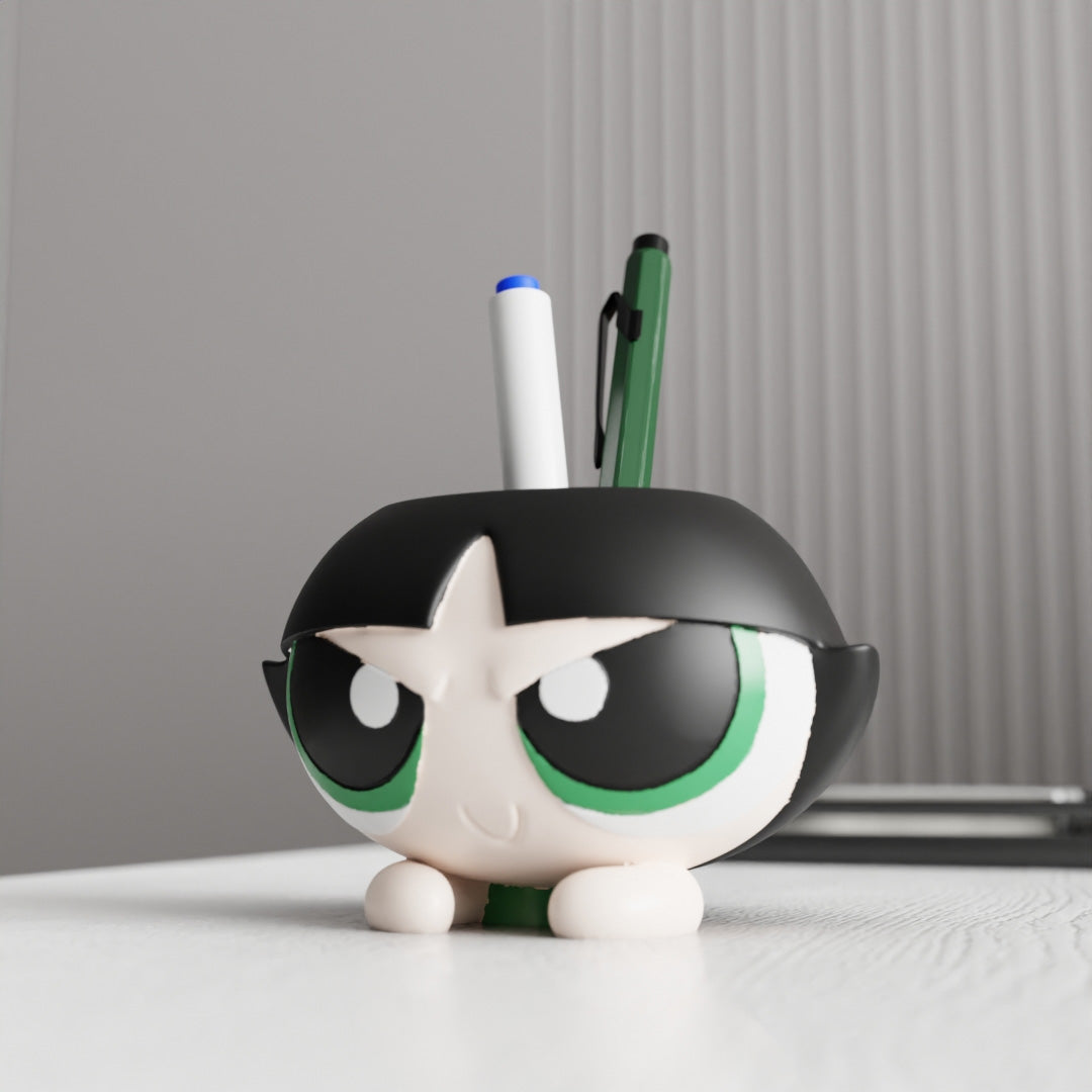 Angry Anime Girl Pen Holder - Expressive Cartoon Desk Organizer with Attitude