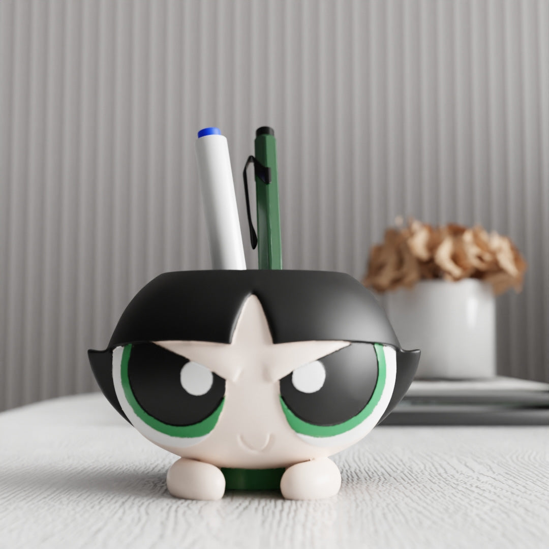 Angry Anime Girl Pen Holder - Expressive Cartoon Desk Organizer with Attitude