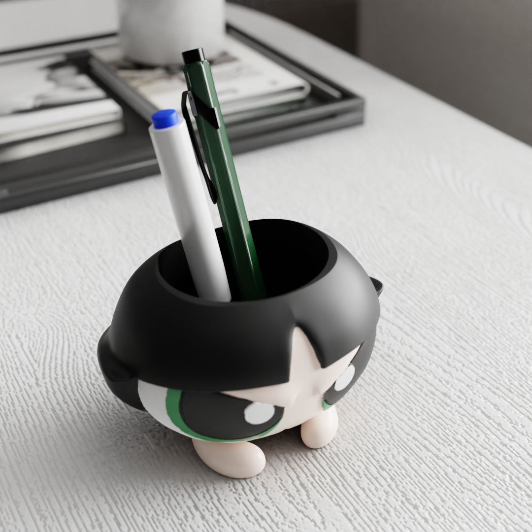 Angry Anime Girl Pen Holder - Expressive Cartoon Desk Organizer with Attitude