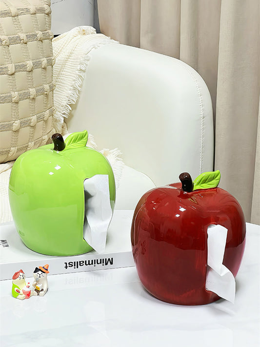 Apple Ceramic Tissue Box Holder - Cute Fruit-Shaped Dispenser for Home & Office