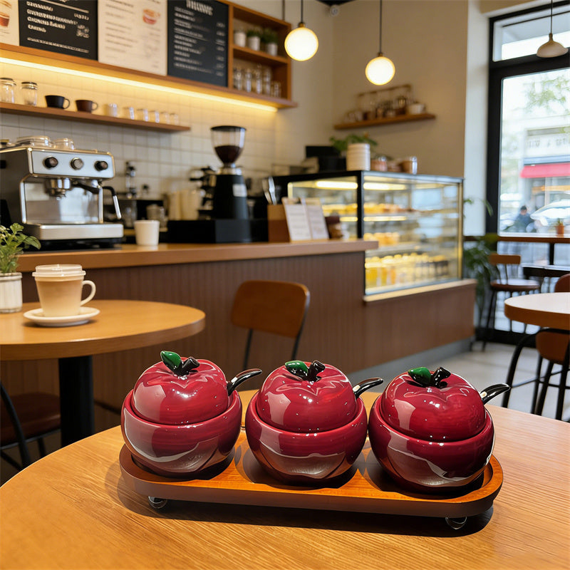 Apple Shaped Ceramic Seasoning Jar  - Cute Food Storage Jars for Coffee Shop Home Decor Gift