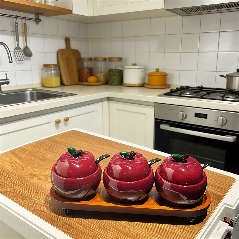 Apple Shaped Ceramic Seasoning Jar  - Cute Food Storage Jars for Coffee Shop Home Decor Gift