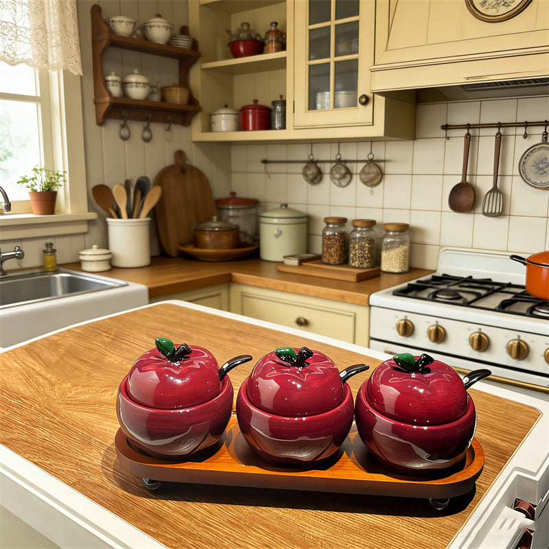 Apple Shaped Ceramic Seasoning Jar  - Cute Food Storage Jars for Coffee Shop Home Decor Gift