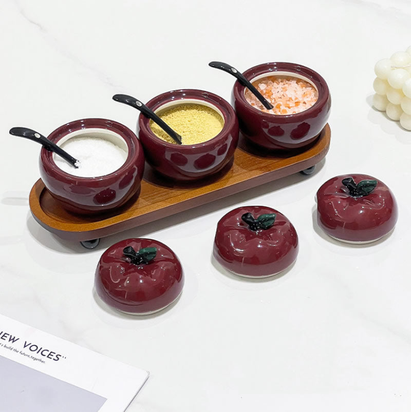 Apple Shaped Ceramic Seasoning Jar  - Cute Food Storage Jars for Coffee Shop Home Decor Gift