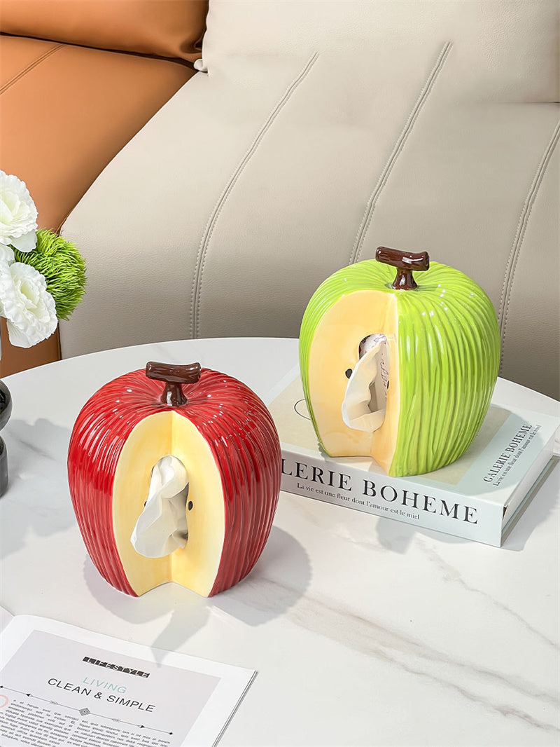 Apple - Shaped Ceramic Tissue Box , Decorative Fruit - Themed Tissue Holder