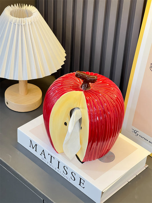 Apple - Shaped Ceramic Tissue Box , Decorative Fruit - Themed Tissue Holder