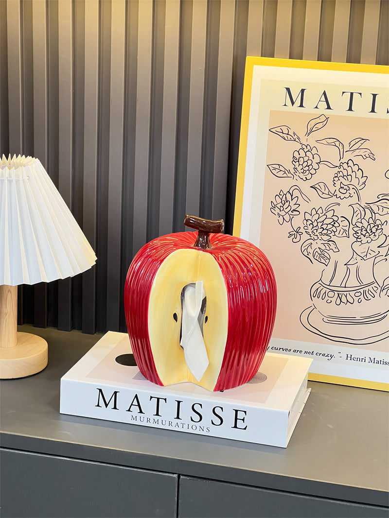 Apple - Shaped Ceramic Tissue Box , Decorative Fruit - Themed Tissue Holder