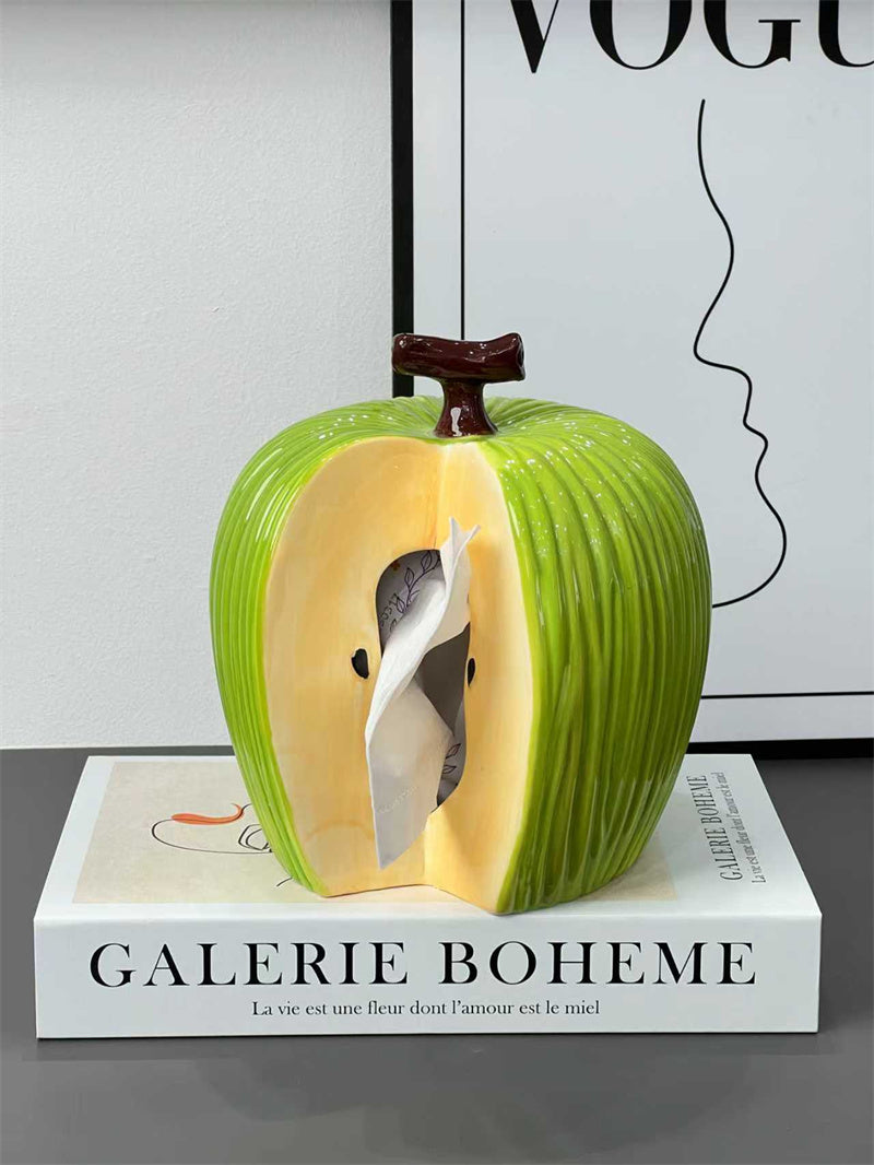 Apple - Shaped Ceramic Tissue Box , Decorative Fruit - Themed Tissue Holder