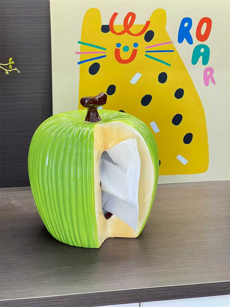 Apple - Shaped Ceramic Tissue Box , Decorative Fruit - Themed Tissue Holder