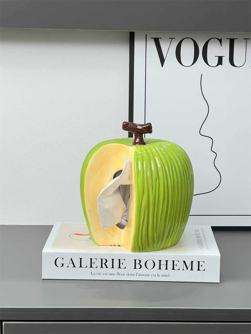 Apple - Shaped Ceramic Tissue Box , Decorative Fruit - Themed Tissue Holder