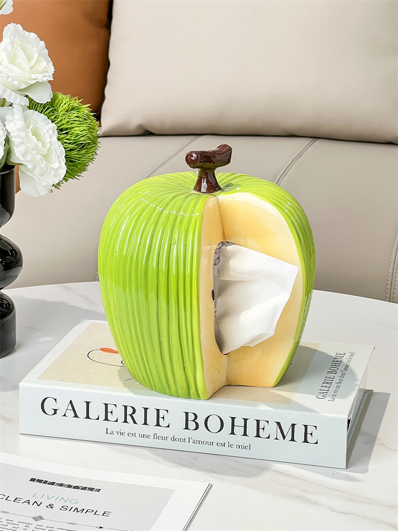 Apple - Shaped Ceramic Tissue Box , Decorative Fruit - Themed Tissue Holder