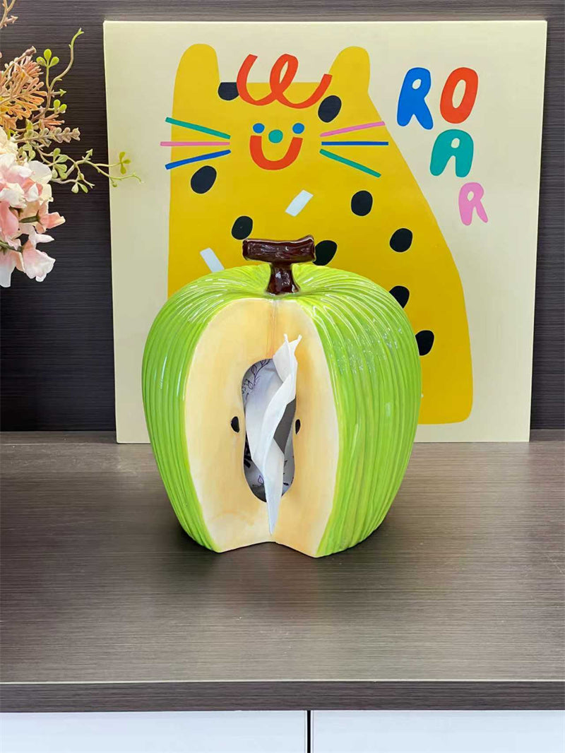 Apple - Shaped Ceramic Tissue Box , Decorative Fruit - Themed Tissue Holder