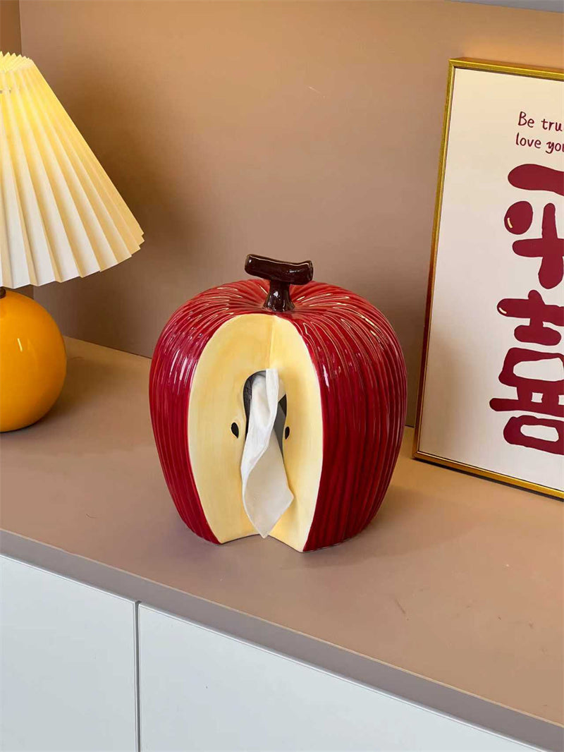 Apple - Shaped Ceramic Tissue Box , Decorative Fruit - Themed Tissue Holder