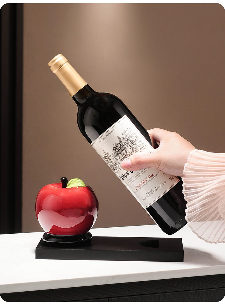 Red Apple Art Wine Rack & Bottle Holder for Home Kitchen Bar Desktop Organization Decor