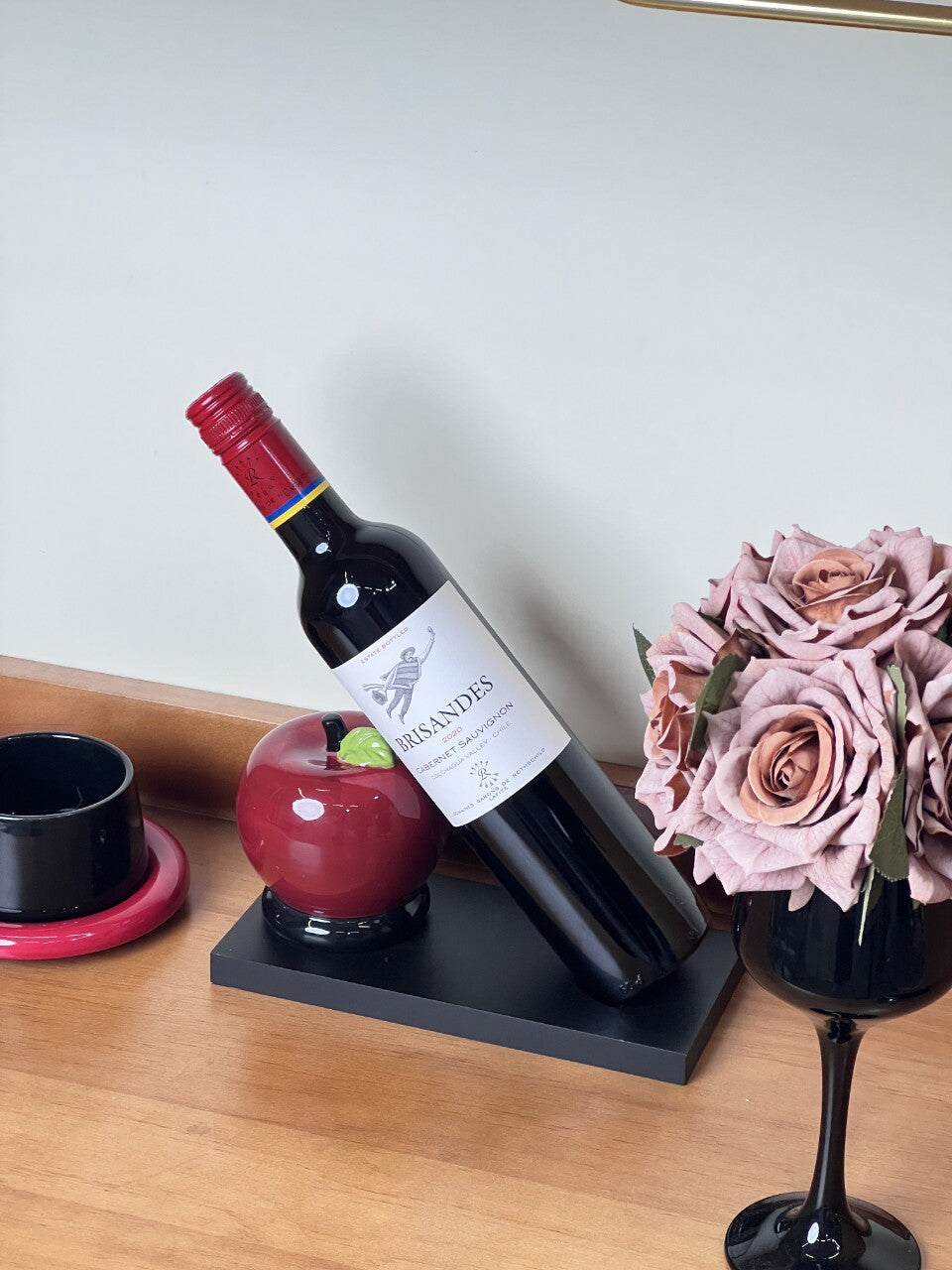 Red Apple Art Wine Rack & Bottle Holder for Home Kitchen Bar Desktop Organization Decor