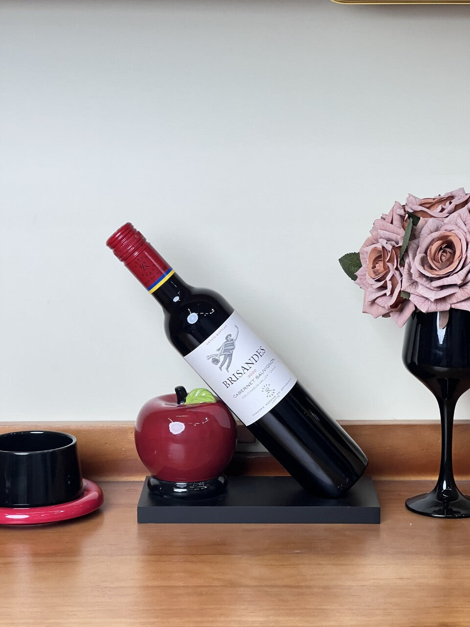 Red Apple Art Wine Rack & Bottle Holder for Home Kitchen Bar Desktop Organization Decor