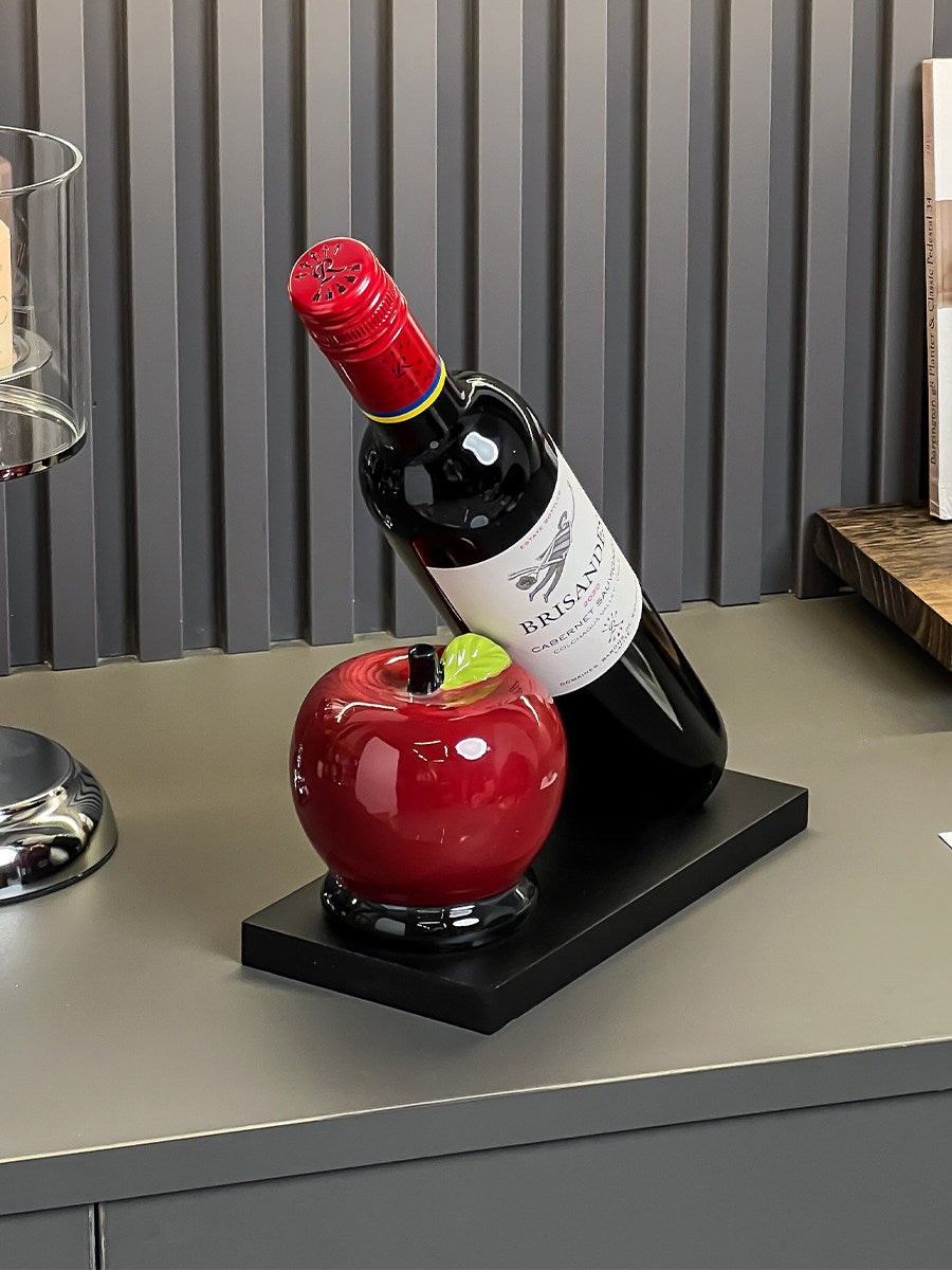 Red Apple Art Wine Rack & Bottle Holder for Home Kitchen Bar Desktop Organization Decor