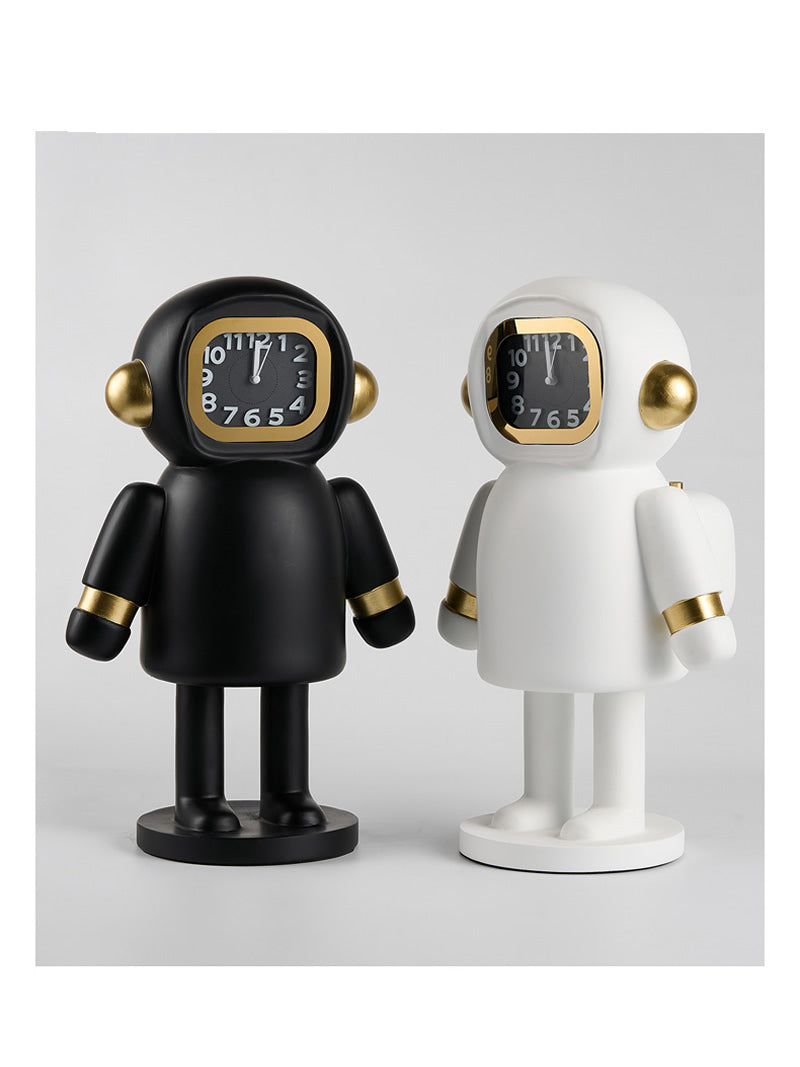 Astronaut Desk Clock - Gold Accent Space-Themed Analog Clock,Art Decor for Home & Office
