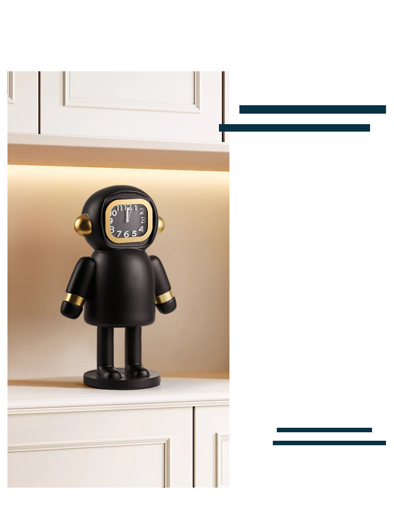 Astronaut Desk Clock - Gold Accent Space-Themed Analog Clock,Art Decor for Home & Office