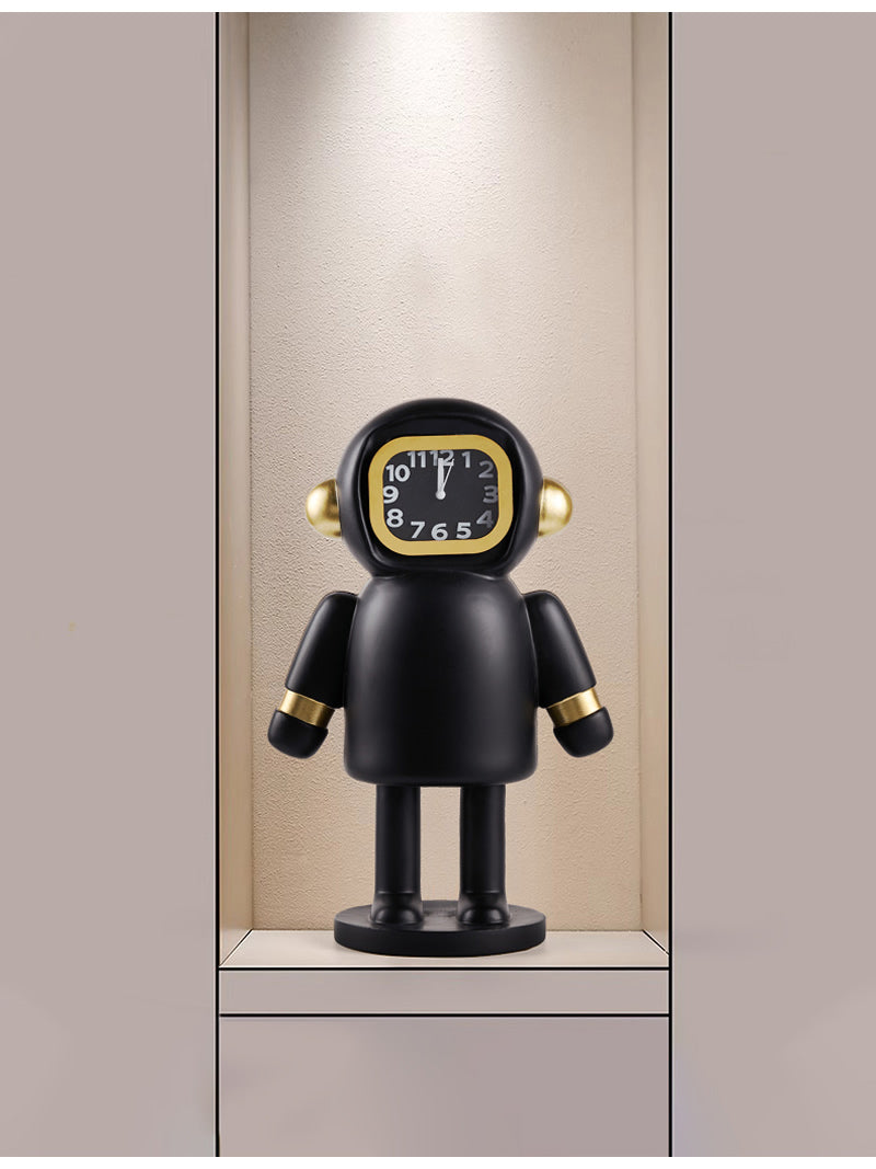 Astronaut Desk Clock - Gold Accent Space-Themed Analog Clock,Art Decor for Home & Office
