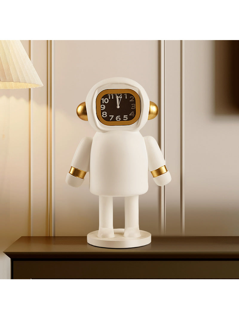 Astronaut Desk Clock - Gold Accent Space-Themed Analog Clock,Art Decor for Home & Office