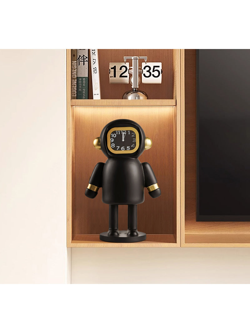 Astronaut Desk Clock - Gold Accent Space-Themed Analog Clock,Art Decor for Home & Office